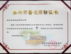 嘉興市著名商標(biāo)證書(shū)